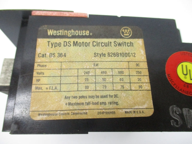 WESTINGHOUSE DS364 626B100G12 600V NSNP