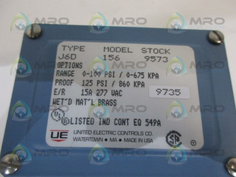 UNITED ELECTRIC J6D156 PRESSURE SWITCH NSNP