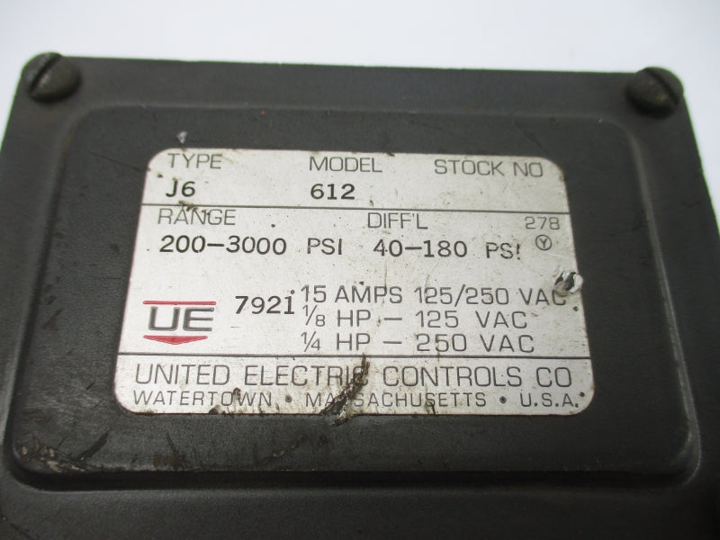 UNITED ELECTRIC J6-612 125/250VAC 15A 200-3000PSI UNMP