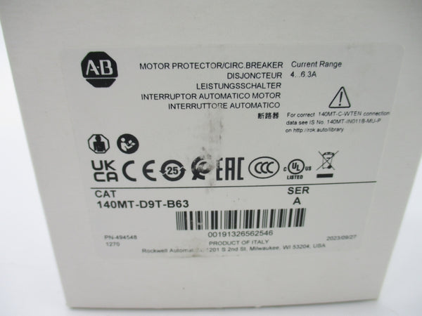 ALLEN BRADLEY 140MT-D9T-B63 SER. A 690V 4.0-6.3A NSMP