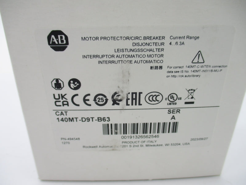 ALLEN BRADLEY 140MT-D9T-B63 SER. A 690V 4.0-6.3A NSMP