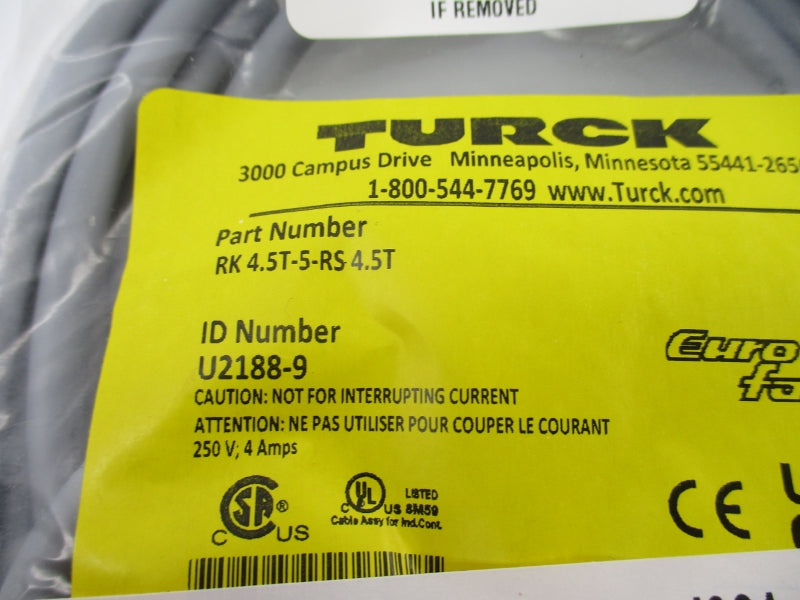 TURCK RK4.5T-5-RS4.5T U2188-9 250V 4A NSMP