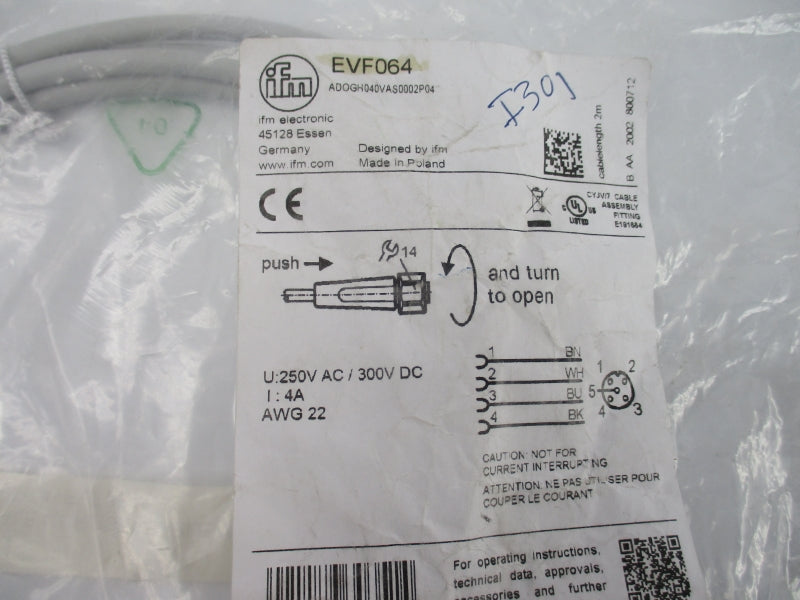 IFM EFECTOR EVF064 ADOGH040VAS0002P04 250VAC 4A NSMP