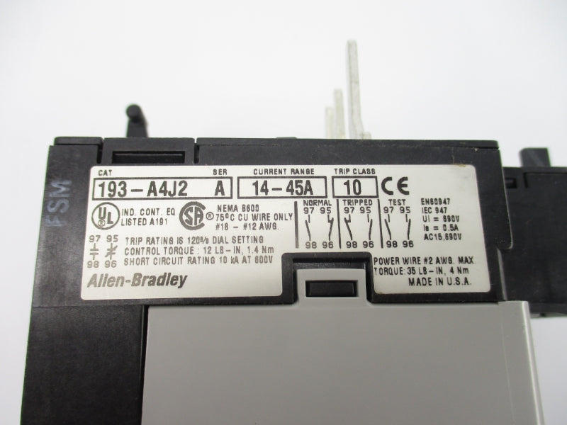 ALLEN BRADLEY 193-A4J2 SER. A 600V 14-45A NSNP