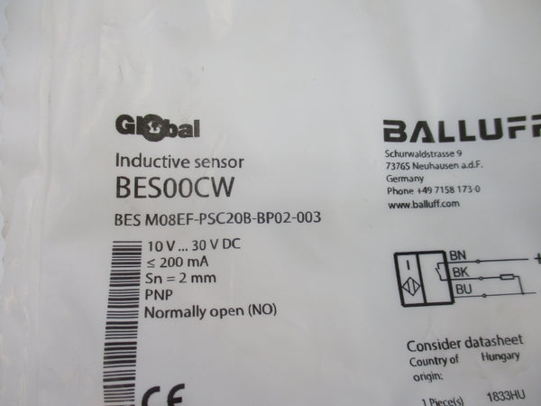 BALLUFF BESM08EF-PSC20B-BP02-003 BES00CW 10-30VDC NSMP
