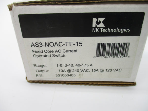 NK TECHNOLOGIES AS3-NOAC-FF-15 301000405 120/240VAC 10/15A NSMP