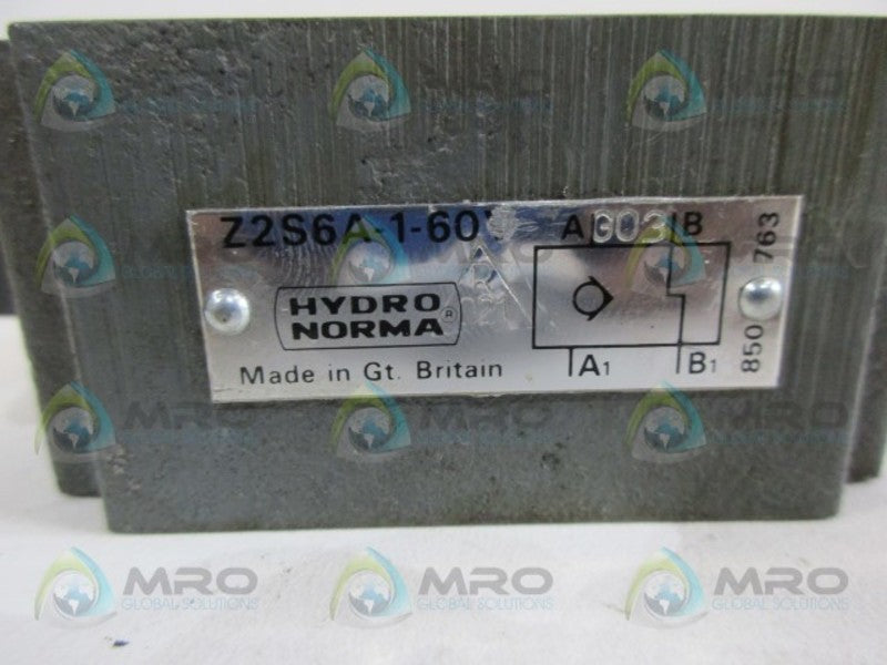 HYDRO NORMA Z2S6A-1-6-0V HYDRAULIC VALVE BODY UNMP