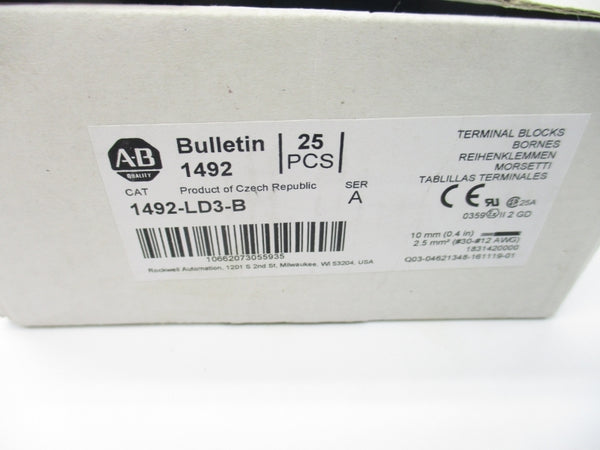 ALLEN BRADLEY 1492-LD3-B SER. A (PKG OF 25) (WH) NSMP