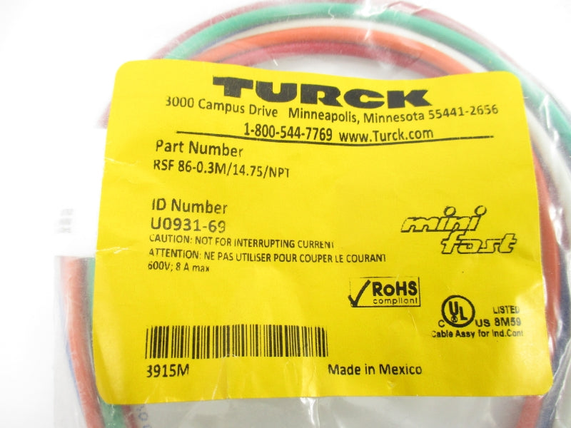 TURCK RSF 86-0.3M/14.75/NPT U0931-69 600V 8A NSMP