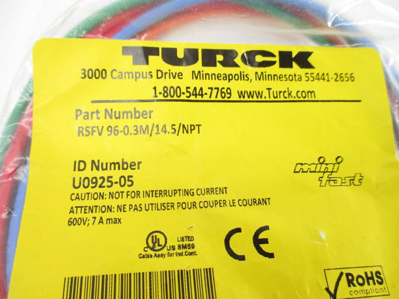 TURCK RSFV96-0.3M/14.5/NPT U0925-05 600V 7A NSMP
