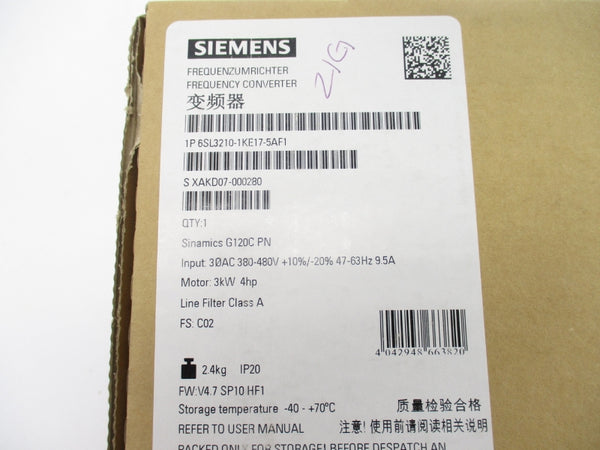 SIEMENS 6SL3210-1KE17-5AF1 380-480V 9.5A NSMP