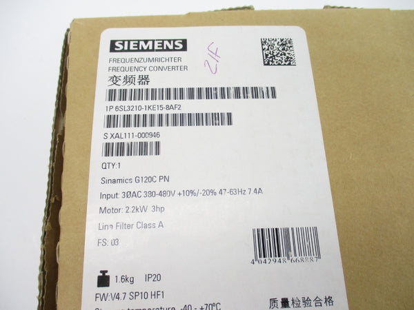 SIEMENS 6SL3210-1KE15-8AF2 400-480V 7.4A NSMP