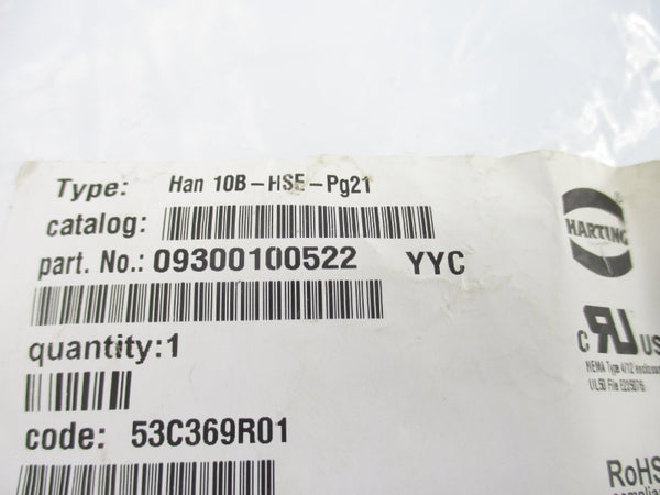 HARTING 09300100522 HAN10B-HSE-PG21 NSMP