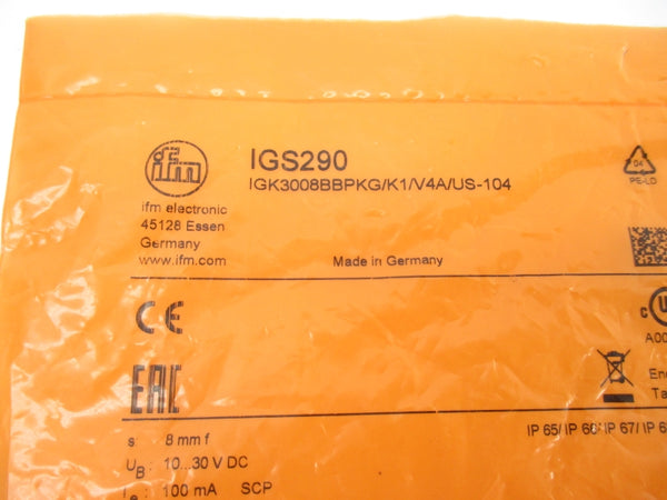 IFM EFECTOR IGS290 IGK3008BBPKG/K1/V4A/US-104 10-30VDC NSMP