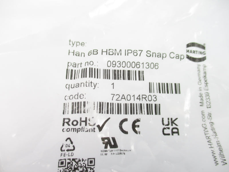 HARTING 09300061306 HAN6BHBMIP67SNAPCAP NSMP