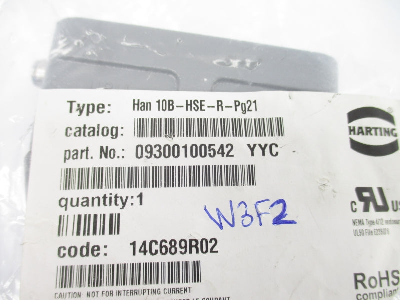 HARTING 09300100542 HAN10B-HSE-R-PG21 NSMP