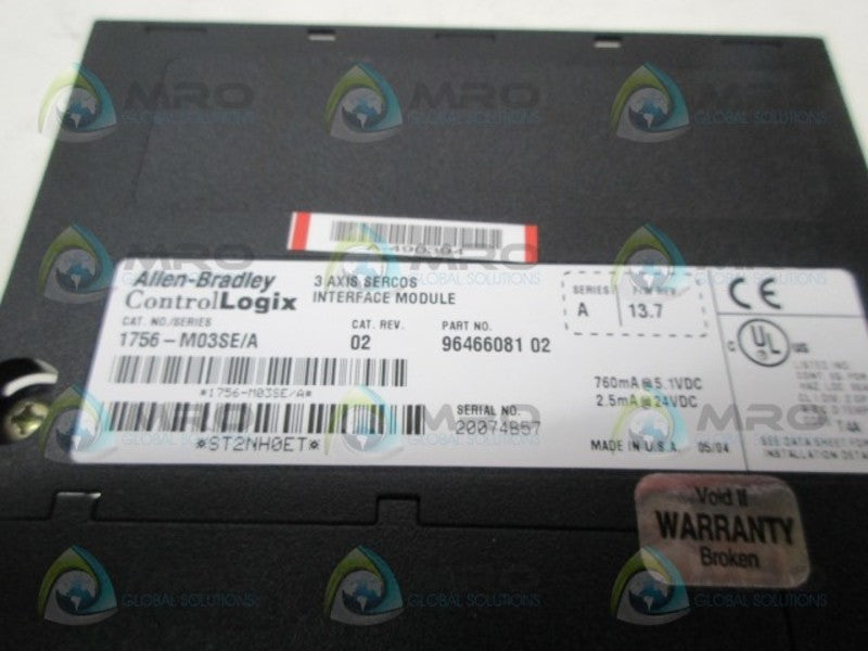 INDUSTRIAL SPARE PART CONTROLLOGIX 1756-M03SE SER. A F/W 13.7 INTERFACE NSNP