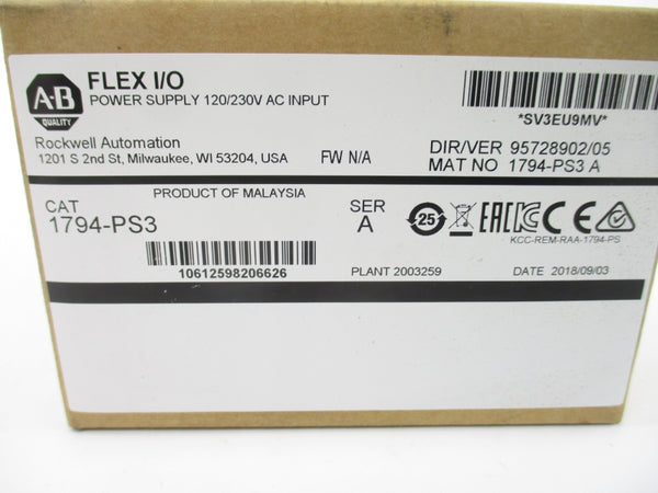 ALLEN BRADLEY 1794-PS3 SER. A 120-230VAC DATE: 2018 NSMP