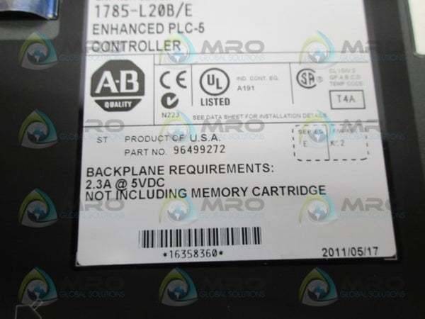 ALLEN BRADLEY 1785-L20B SER. B F/W K.2 CONTROLLER NSMP