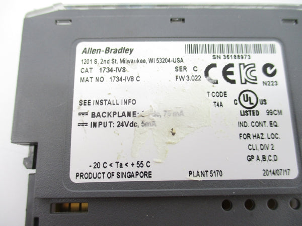 ALLEN BARDLEY 1734-IV8 SER. C F/W 3.022 24VDC NSNP
