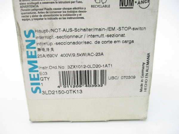 SIEMENS 3LD2150-0TK13 600VAC 25A NSMP