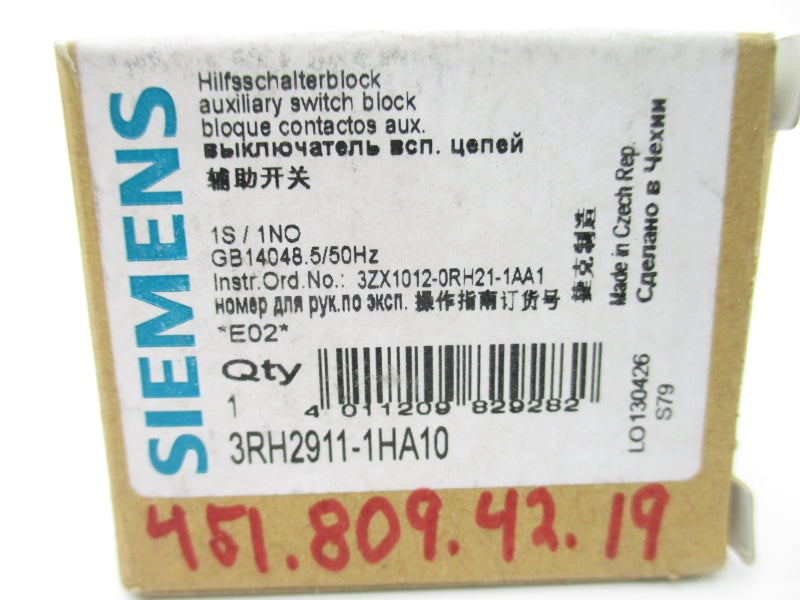 SIEMENS 3RH2911-1HA10 240V 10A NSMP