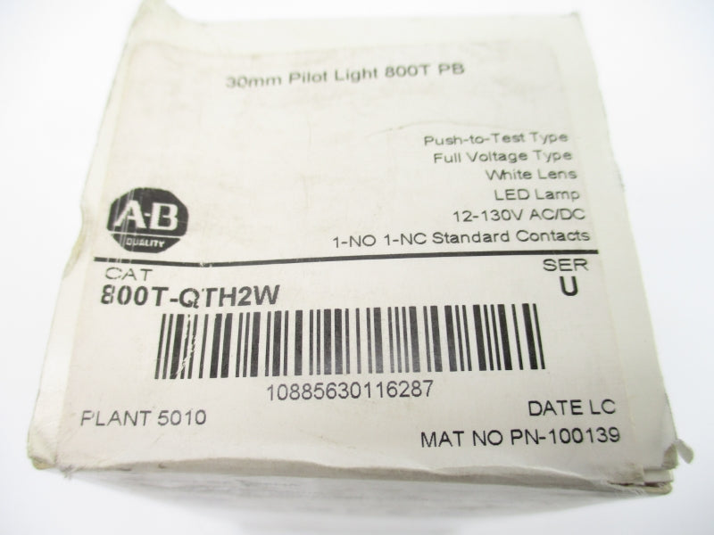 ALLEN BRADLEY 800T-QTH2W SER. U 12-130VAC/DC (WH) NSFS