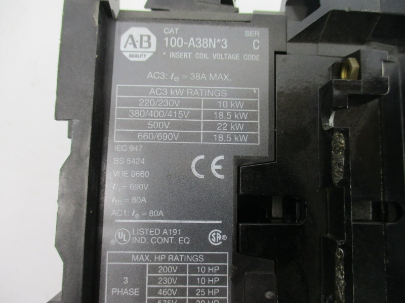 ALLEN BRADLEY 100-A38ND3 SER. C 110/120V 38A (YELLOW) NSNP