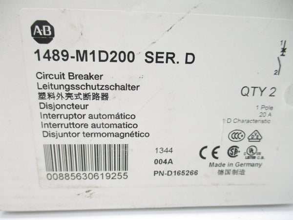 ALLEN BRADLEY 1489-M1D200 SER. D 277V 20A (PKG OF 2) NSMP