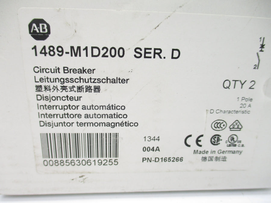 ALLEN BRADLEY 1489-M1D200 SER. D 277V 20A (PKG OF 2) NSMP