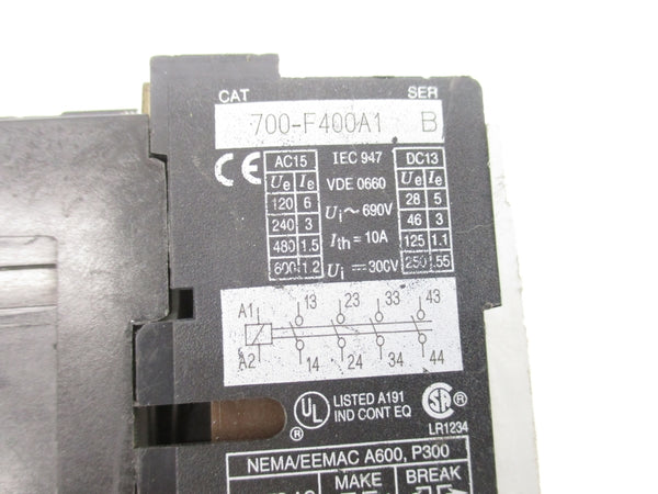 ALLEN BRADLEY 700-F400A1 SER. B 110/120V (GREY) NSNP
