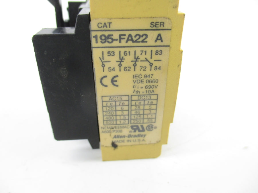 ALLEN BRADLEY 195-FA22 SER. A 600V 1.2A (YELLOW) NSNP
