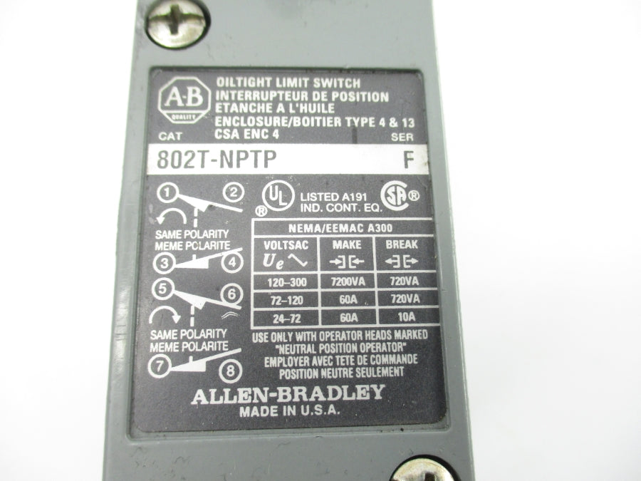 ALLEN BRADLEY 802T-NPTP SER. F 120-300V 60A NSNP