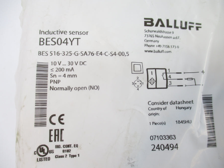 BALLUFF BES516-325-G-SA76-E4-C-S4-00.5 BES04YT 10-30VDC NSMP
