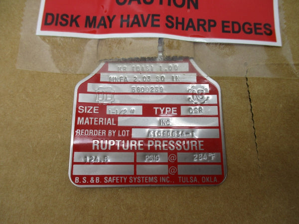 BS&B SAFETY SYSTEMS A1080634-1 124.5PSI 1-1/2" NSMP