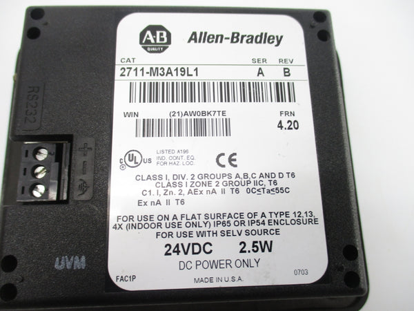 ALLEN BRADLEY 2711-M3A19L1 SER. A F/W 4.20 24VDC REV. B NSNP