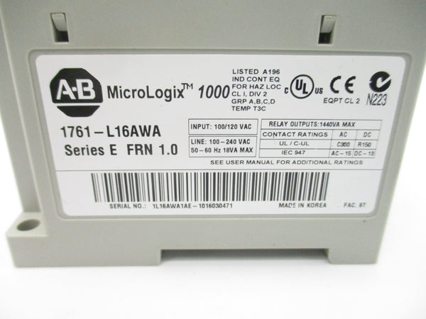 ALLEN BRADLEY 1761-L16AWA SER. E F/W 1.0 100/120VAC UNMP