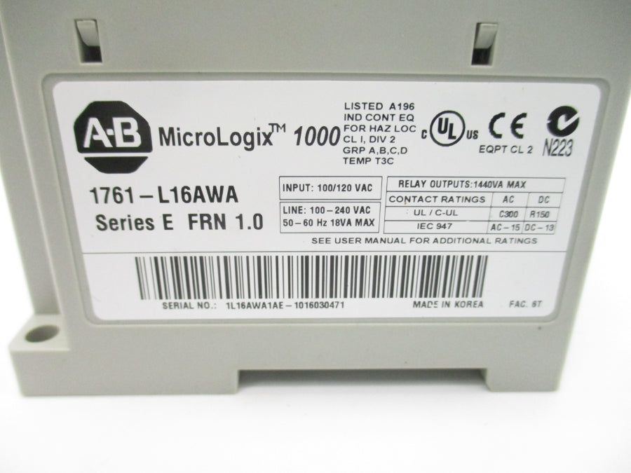 ALLEN BRADLEY 1761-L16AWA SER. E F/W 1.0 100/120VAC UNMP