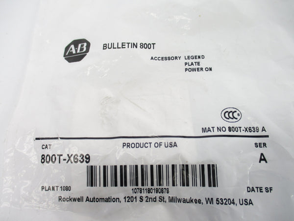 ALLEN BRADLEY 800T-X639 SER. A NSMP