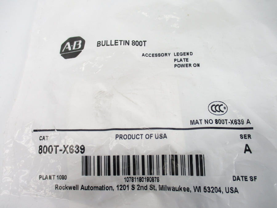 ALLEN BRADLEY 800T-X639 SER. A NSMP