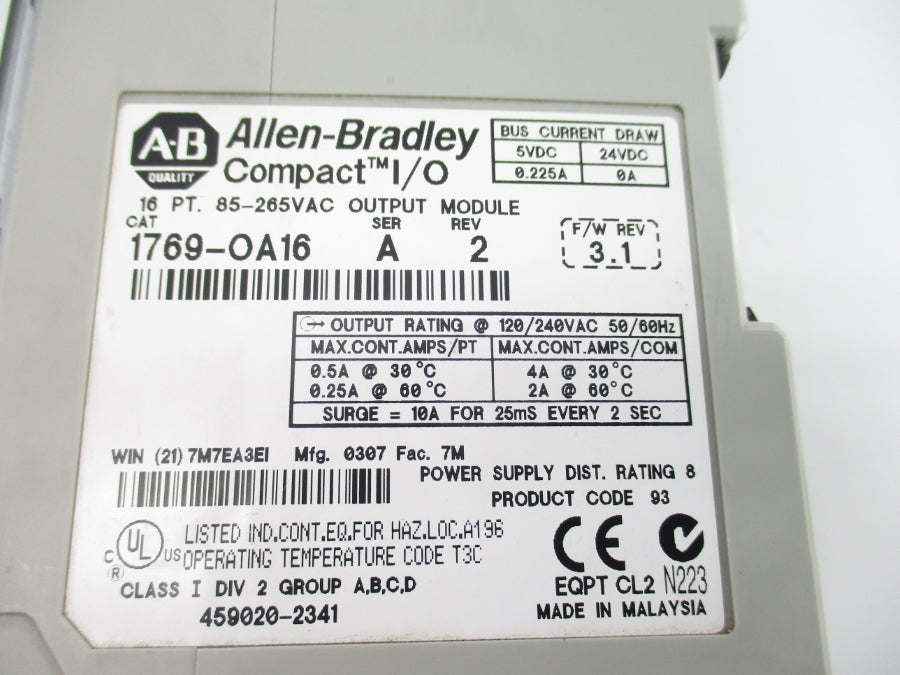 ALLEN BRADLEY 1769-OA16 SER. A F/W 3.1 85-265VAC REV. 2 NSNP