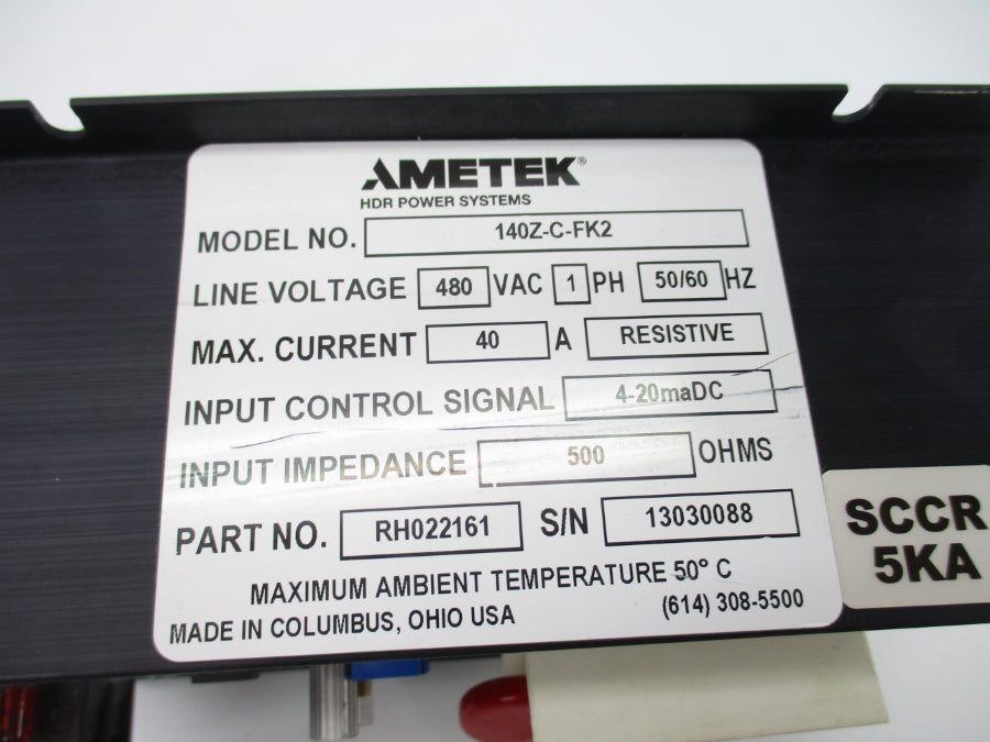 AMETEK 140Z-C-FK2 RH022161 480VAC 40A UNMP