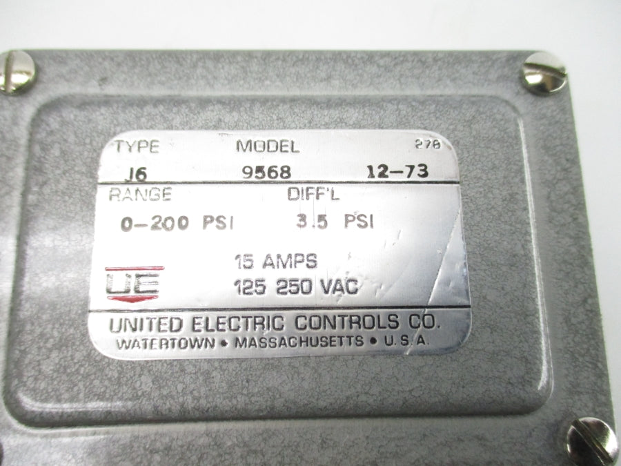 UNITED ELECTRIC J6-9568 125-250VAC 15A 0-200PSI NSNP