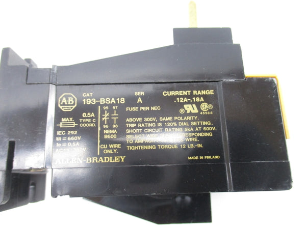 ALLEN BRADLEY 193-BSA18 SER. A 300V .12-18A NSNP