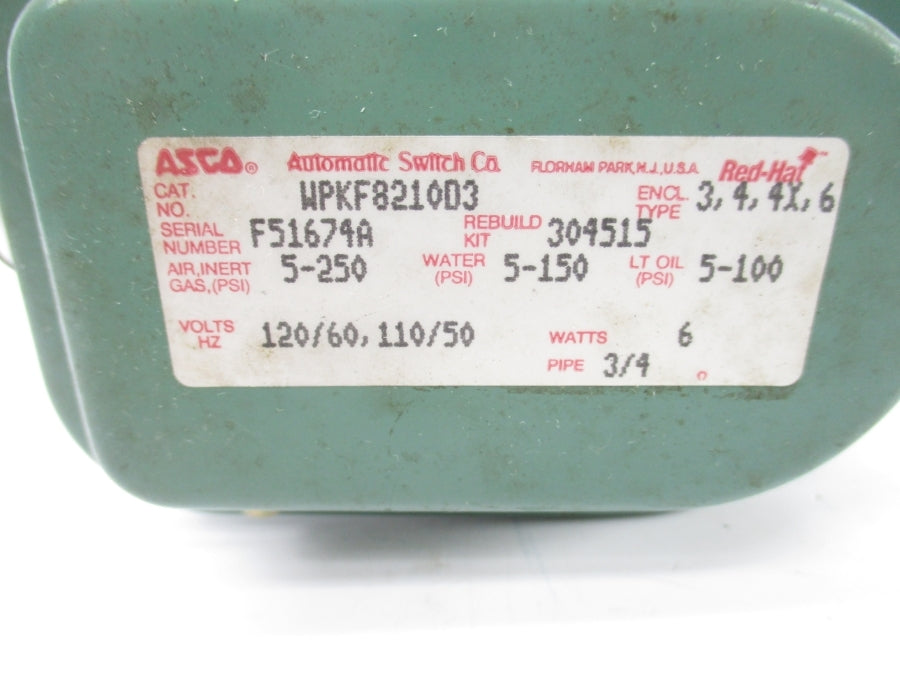 ASCO WPKF8210D3 110/120V 5-250PSI 3/4" UNMP