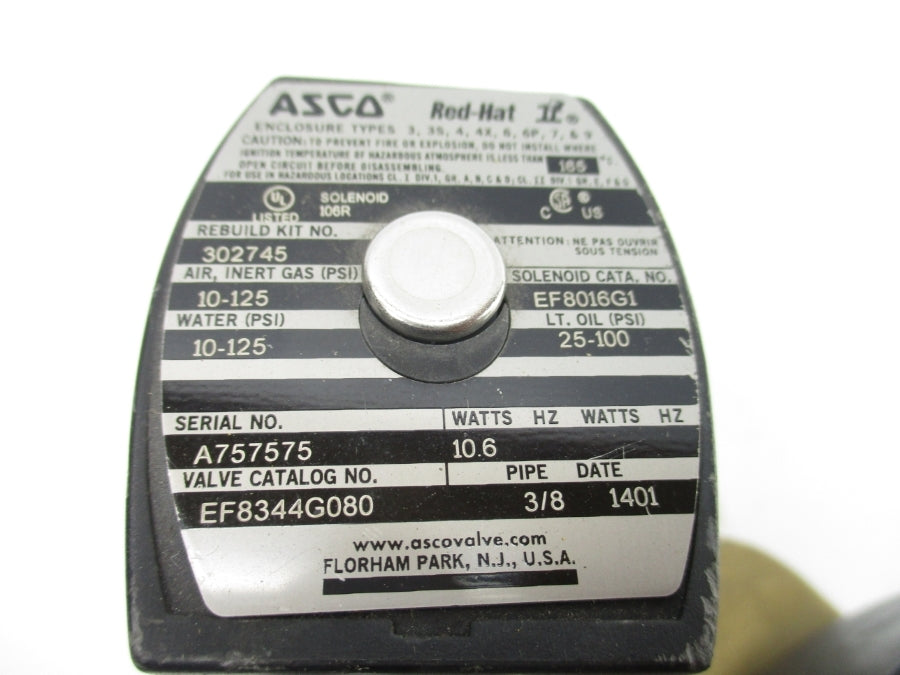 ASCO EF8344G080 24VDC 10-125PSI 3/8" UNMP