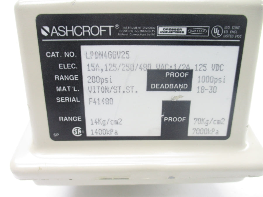 ASHCROFT LPDN4GGV25 480VAC 15A 200PSI NSNP