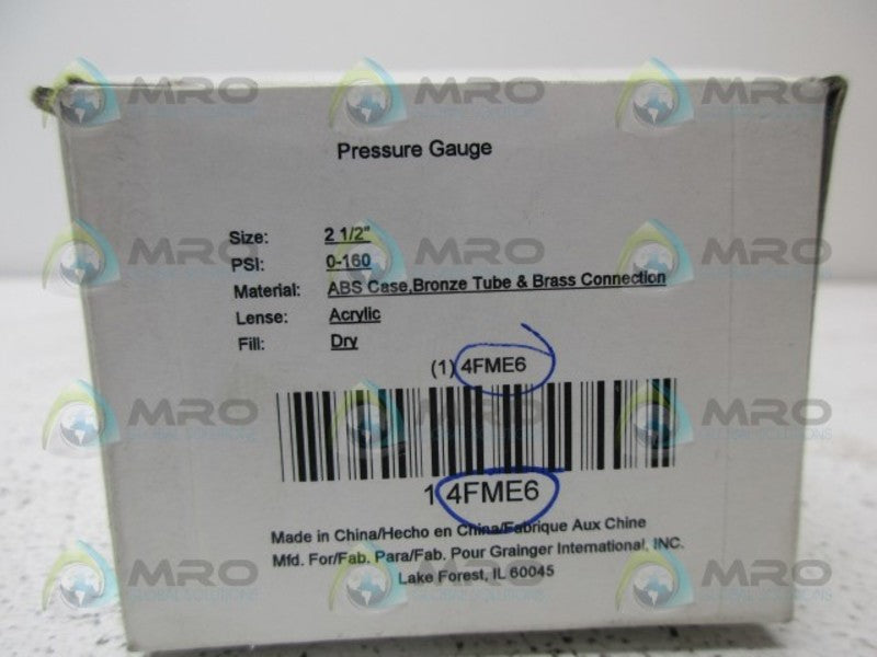 GRAINGER 4FME6 PRESSURE GAUGE NSMP