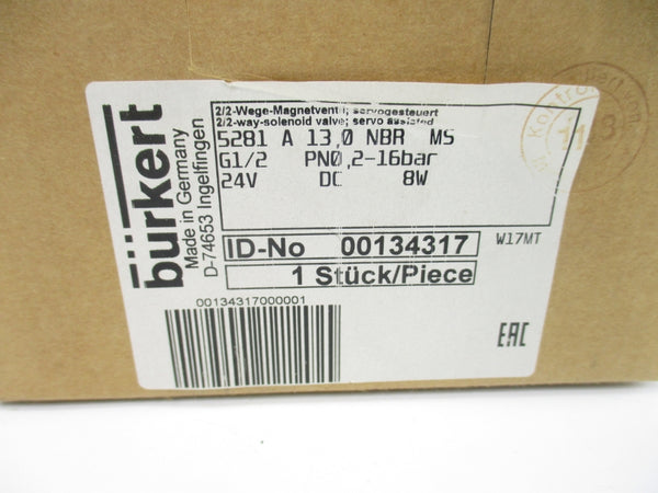 BURKERT 00134317 5281A130NBRMS 24VDC NSMP