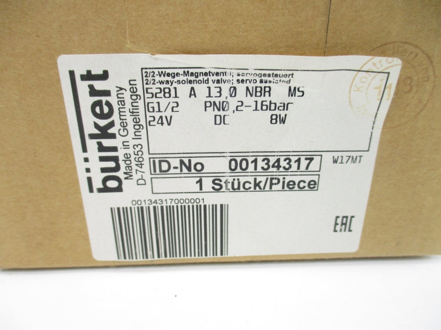 BURKERT 00134317 5281A130NBRMS 24VDC NSMP
